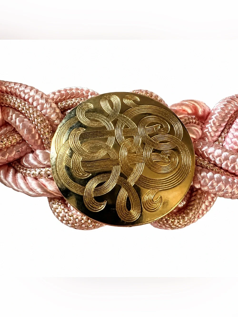 Pink & Gold Braided Belt With Gold Engraved Buckle
